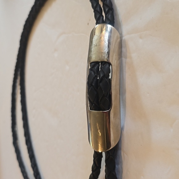 Lady Captiva Womens Black braided leather belt Silver Buckle Mod edgy Sz.M - Picture 2 of 4